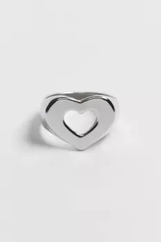 Кольцо гладкое серебристое с сердечком