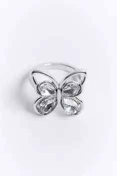 Кольцо с бабочкой и кристаллами