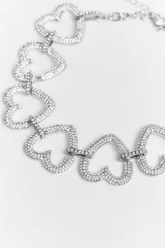 Колье-чокер с сердечками и стразами