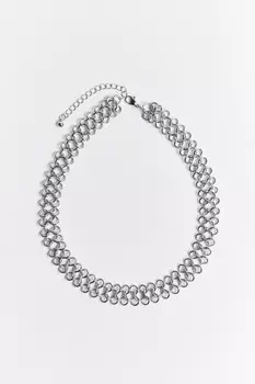 Колье-чокер серебристое ажурное