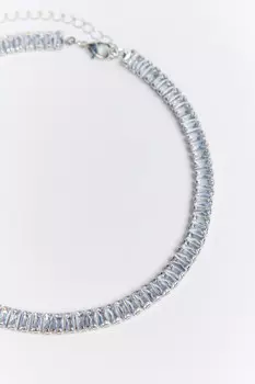 Колье-чокер серебристое с кристаллами