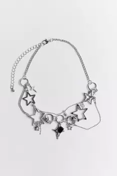 Колье-чокер серебристое с подвесками