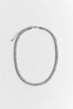 Колье-чокер серебристое в виде жгута