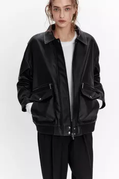 Куртка-бомбер из искусственной кожи на утеплителе