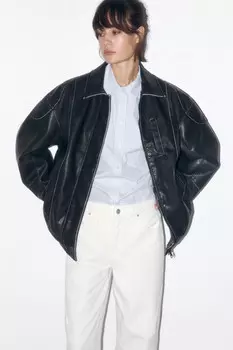 Куртка-бомбер из искусственной кожи со стиркой