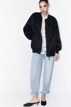 Куртка-бомбер oversize из атласной ткани