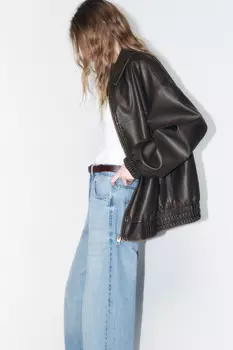 Куртка-бомбер oversize из искусственной кожи