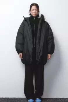 Куртка-бомбер oversize удлиненная с капюшоном