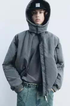 Куртка-бомбер с капюшоном и вареным эффектом