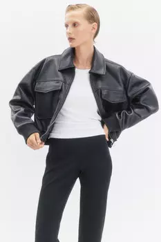 Куртка-бомбер укороченная с накладными карманами