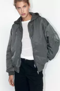 Куртка-бомбер утепленная с трикотажным капюшоном