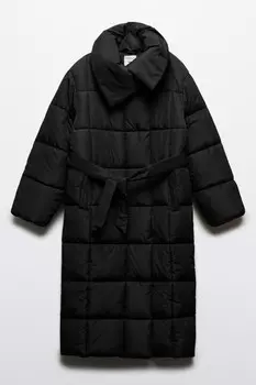 Куртка длинная стеганая с поясом