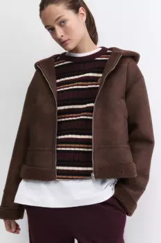 Куртка-дубленка из искусственной кожи с капюшоном