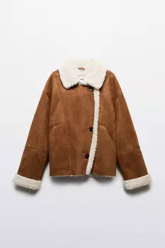 Куртка-дубленка короткая с отделкой под овчину