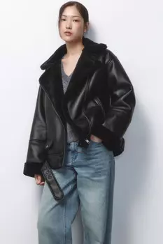 Куртка-дубленка удлиненная с отделкой под мех