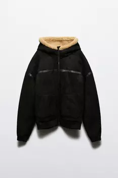 Куртка-дубленка утепленная с капюшоном