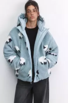 Куртка двусторонняя с меховой фактурой и принтом
