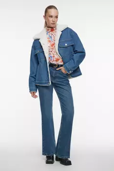 Куртка джинсовая oversize с меховой подкладкой и воротом
