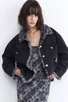 Куртка джинсовая утепленная с леопардовой подкладкой