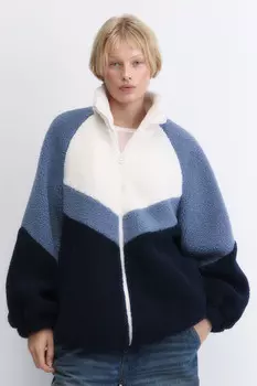 Куртка из искусственного меха в стиле колор-блок