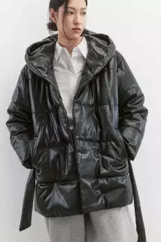 Куртка из искусственной кожи с капюшоном и поясом