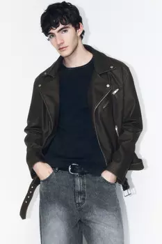 Куртка-косуха с ремнем и вареным эффектом