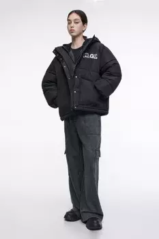 Куртка oversize короткая утепленная с капюшоном