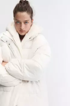 Куртка oversize стеганая с флисовым капюшоном