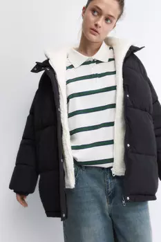 Куртка oversize стеганая с флисовым капюшоном