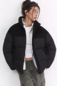 Куртка-пуховик стеганая с вельветовой вставкой