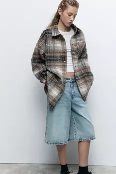 Куртка-рубашка oversize клетчатая из ворсистой ткани