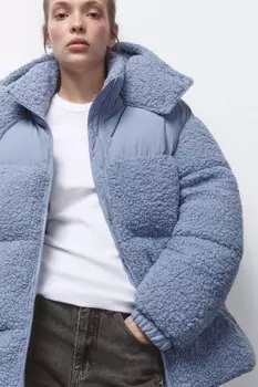 Куртка стеганая из искусственного меха с кокеткой