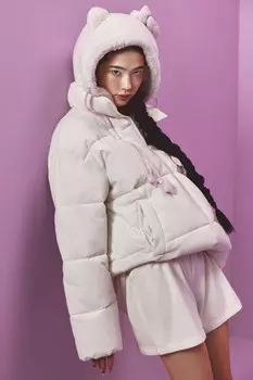 Куртка стеганая с флисовым капюшоном и ушками