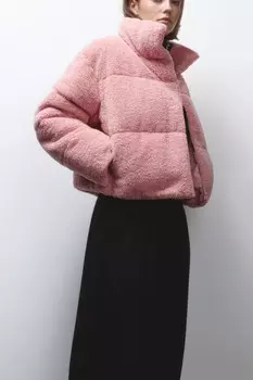 Куртка стеганая укороченная с меховой фактурой