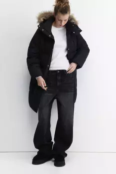 Куртка удлиненная с капюшоном и опушкой