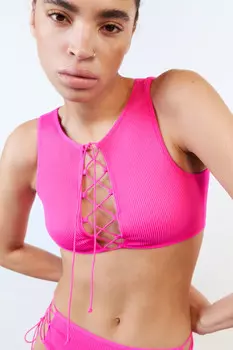 Лиф-халтер купальный в рубчик со шнуровкой