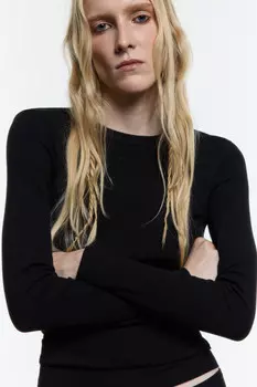 Лонгслив базовый облегающий в рубчик