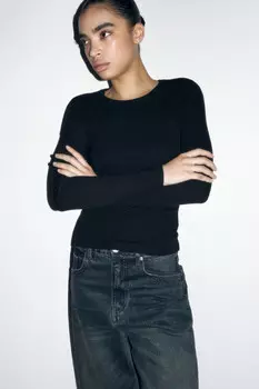 Лонгслив базовый трикотажный в рубчик