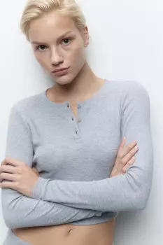 Лонгслив домашний хлопковый в рубчик