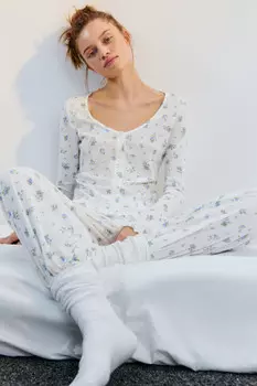 Лонгслив домашний на пуговицах в рубчик