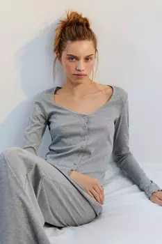 Лонгслив домашний на пуговицах в рубчик