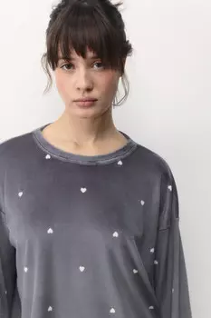 Лонгслив домашний плюшевый с принтом