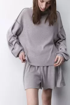 Лонгслив домашний трикотажный в рубчик