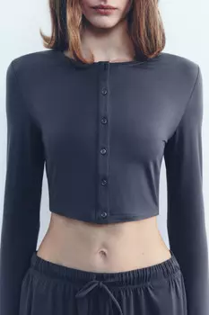 Лонгслив домашний укороченный на пуговицах