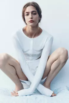 Лонгслив домашний укороченный на пуговицах