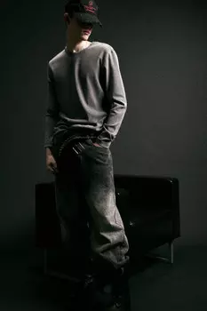 Лонгслив хлопковый облегающий в рубчик