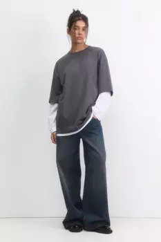 Лонгслив хлопковый с двойными рукавами