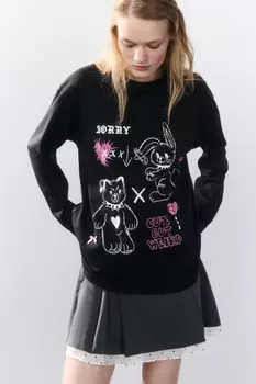 Лонгслив хлопковый с принтом