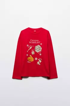 Лонгслив хлопковый с рождественским принтом