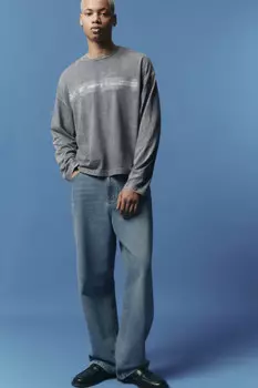 Лонгслив хлопковый с вареным эффектом и надписью